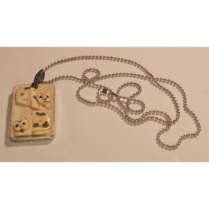 Sterling 30" Italy Necklace with Lovely Hand Carved Cat Pendant 1 7/8" long